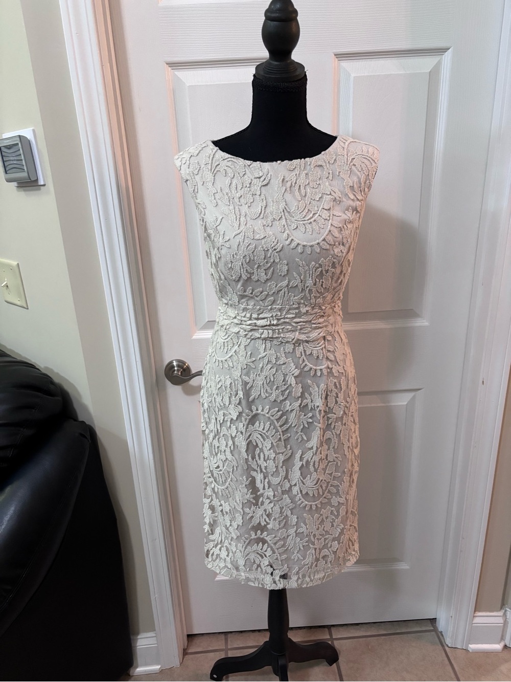 Adrianna Papell Ivory Lace Midi Sheath Dress